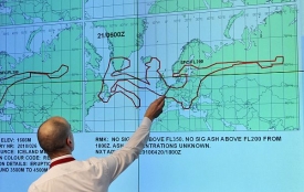 Mapa koncentrace prachu nad Evropou.